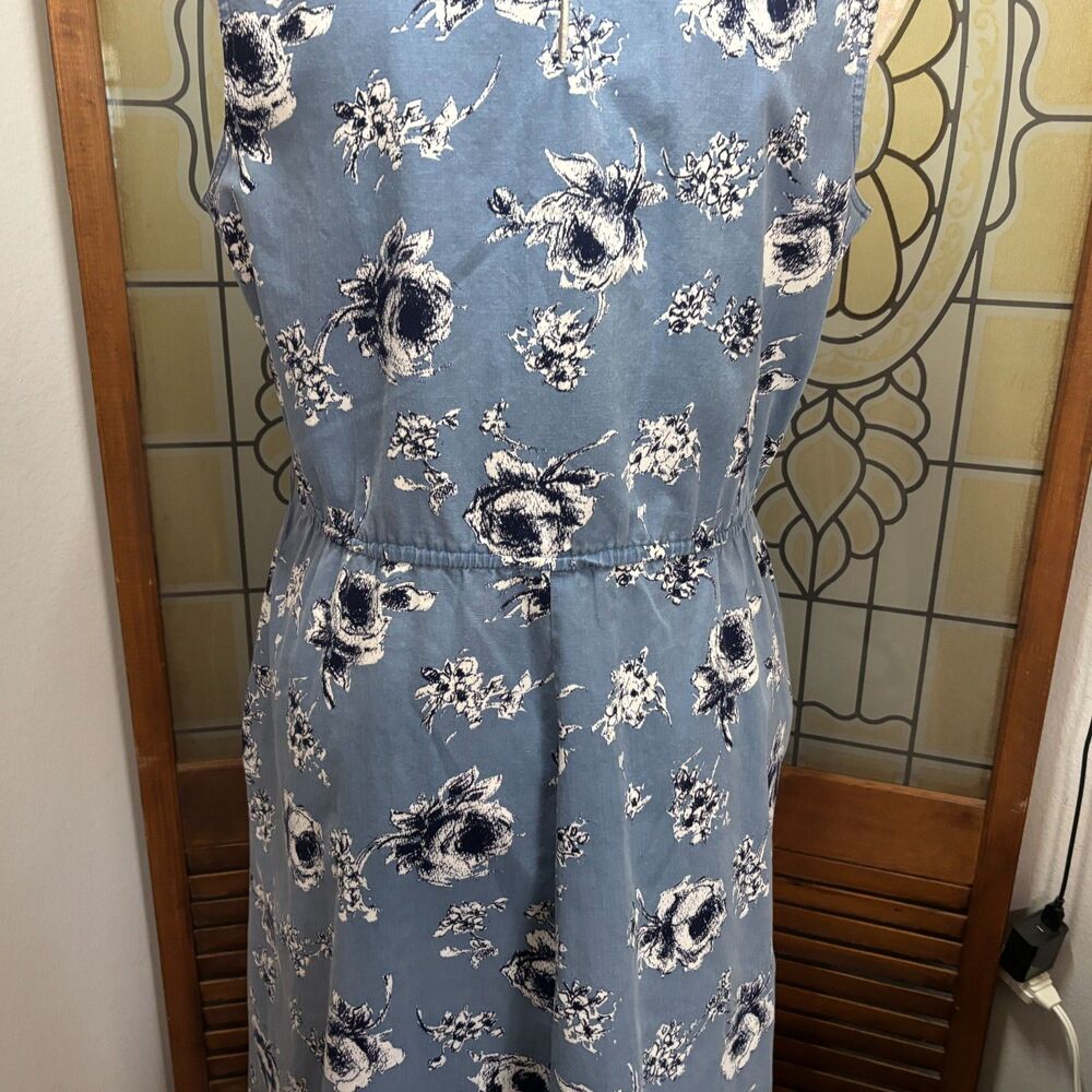 Vintage S.L. Petites Chic Chambray Floral Print Knee Length Dress Size 14 - Picture 11 of 15